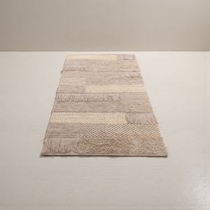 Handwoven Moroccan Wool <b>Rug</b> | Textured Patchwork Flat Weave Area Carpet with Fringe | <b>Boho</b> Handmade Floor <b>Rug</b> - Product Image 5