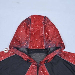 Factory Made Custom <b>Mens</b> Red Black Hooded Racer <b>Jacket</b> Windproof Sequined Color Blocking Zipper Front Sporty Autumn Wear <b>Jackets</b> - Product Image 3