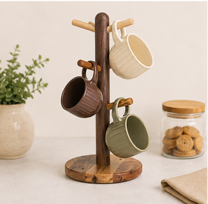 Handmade Rustic Wood Mug Holder Tree Space-Saving Vertical Coffee Cup Display <b>Rack</b> And Jewelry Organizer For Farmhouse <b>Kitchen</b> - Product Image 2