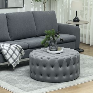 Sgabello Ottomano Rotondo Grigio Scuro con Rivestimento Effetto Velluto, Design Trapuntato a Bottoni e Seduta Imbottita per Casa o Ingresso - Product Image 2