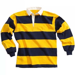 Chemise de rugby courte pour homme, rayée jaune marine, 100% polyester, coupe classique, fermeture boutonnée intégrale, adultes, toutes saisons, séchage rapide - Product Image 1