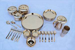 ชุดอาหารค่ำแบบพกพา 54 ชิ้น ทำจากทองแดง (คันซา) ลายเพ้นท์มือแบบคลาสสิก เป็นมิตรกับสิ่งแวดล้อม ปลอดภัยสำหรับเครื่องล้างจาน ทนทาน - Product Image 1