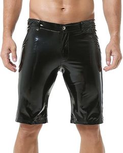 <b>Men's</b> Genuine Leather Leather <b>Shorts</b> Applique <b>Patched</b> <b>Men</b> Elastic Waist Leather Jorts - Product Image 1