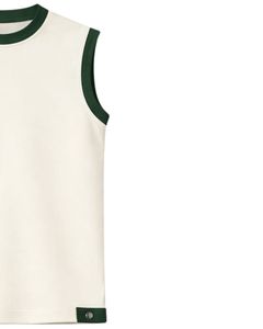 Customized Men White Sleeveless Tank Top And Shorts Set Casual Summer Cotton Outfit Dark <b>Green</b> Trim Drawstring Two Piece Set - Product Image 2