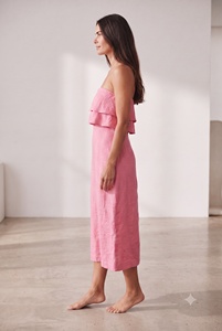 Combinaison décontractée pour femme en coton slub respirant, taille haute, avec ceinture, bustier, sans bretelles, sans manches, à jambes larges, style robe, vente en gros - Product Image 3