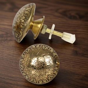 Modern Brass Round Cabinet <b>Knobs</b> with Etched Floral Design <b>for</b> <b>Dresser</b> Wardrobe Drawer Kitchen Bathroom Storage - Product Image 1