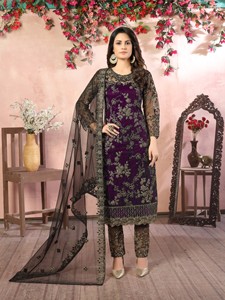 Embroidered Net Semi-Stitched Indian Ladies Wedding Wear Salwar Suit-Ethnic Knee-Length Regular Fit - Product Image 2