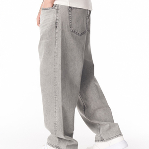 Jean en denim délavé coupe droite ample pour homme, style vintage, respirant, idéal été-automne - Product Image 6