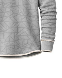 <b>Mens</b> Light Grey Geometric Printed <b>Henley</b> Pullover Sweatshirt Long Sleeve French Terry Regular Fit Casual <b>Top</b> For <b>Men</b> Winter Wear - Product Image 6
