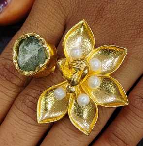 Multi Colour Stone Gold Plated Handmade Brass <b>Ring</b> <b>Adjustable</b> Natural Stone Traditional Fashion Gift Women Customise <b>Ring</b> - Product Image 3