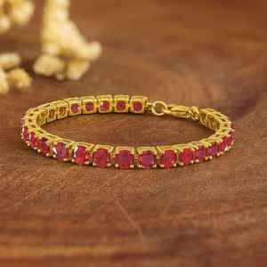 Natural Ruby Gemstone Silver Tennis <b>Bracelet</b> for Women Handmade Genuine Red Ruby July <b>Birthstone</b> 925 Silver 18k Gold Ethnic - Product Image 1