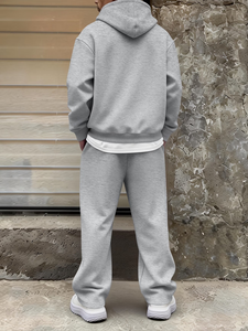 Men's Customized Gray Hoodie Jogger Pants Set Casual Two-Piece Sweatshirt Track Suit 100% Cotton Fleece Winter Wear Made - Product Image 2