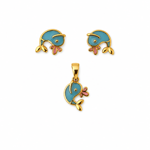 Namivaa Ensemble de boucles d'oreilles pendantes en or jaune 18 carats avec motif d'oiseau mignon pour femme, émail bleu, finition polie, inspiré de la nature, cadeau de fête, bijoux - Product Image 2