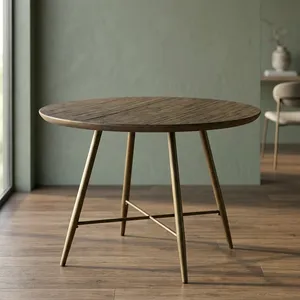 Round Wood Top Coffee Table With Metal Legs Midcentury Modern Design Living Room Furniture - Product Image 2