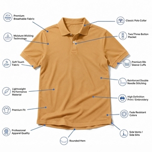 Chemise Homme Manches Courtes Couleur Moutarde Unie Décontractée 100% Coton Biologique Piqué Tricoté Séchage Rapide Logo Personnalisé Devant Coupe Classique - Product Image 6