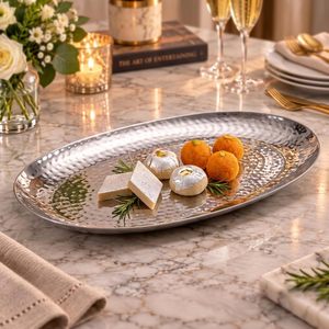 Plateau de service rectangulaire en acier inoxydable martelé, plateau décoratif pour dîner, plateau de qualité alimentaire pour mariage et fête - Product Image 5