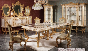 Ensemble de table à manger en teck sculpté à la main de style européen moderne, haut de gamme, 12 places, meubles de salle à manger - Product Image 2