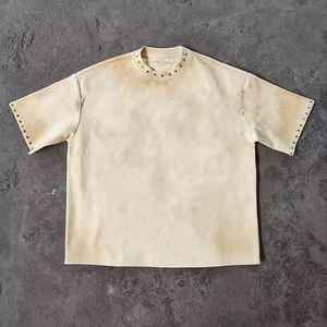 Camiseta de Manga Corta con Degradado en Forma de Lágrima, Estilo Hip-Hop Urbano, Lavada con Efecto Desgastado, para Parejas, a la Moda, Holgada, de Algodón Puro - Product Image 2