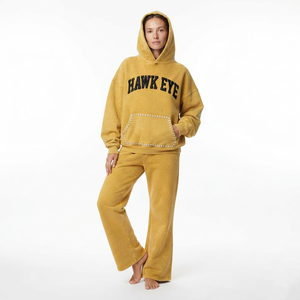 Conjunto Deportivo de Invierno para Mujer de Alta Calidad, Sudadera con Capucha y Pedrería, Pantalones Anchos de Felpa de Algodón Grueso - Product Image 2