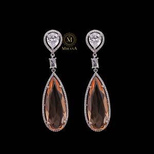 Vintage Gold Plated Drop Hoop Earrings with Zircon and Pearl for Party Engagement - Product Image 3