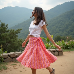 กระโปรงยาวเท่าเข่าของผู้หญิงกระโปรงระบายอากาศสวมใส่สบายสีชมพูพีช - Product Image 3