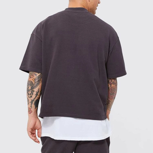 Camiseta de corte cuadrado de algodón pesado de 300 g/m² con logo personalizado, estilo streetwear, top corto gráfico, camiseta oversize de corte holgado para hombre - Product Image 4