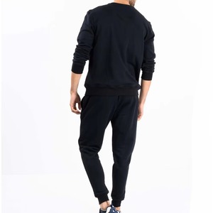 Conjunto Deportivo Informal para Hombre, Sudadera de Manga Larga con Cuello Redondo y Pantalones Deportivos con Cintura Elástica, Color Negro Sólido - Product Image 2
