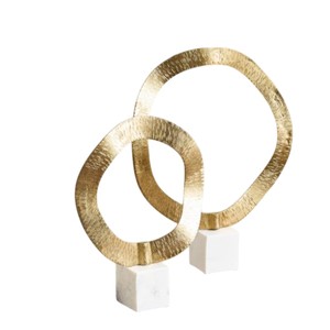 Wholesale Decorative Accent Modern Abstract Metal Sculpture Gold Finish With White Marble Base For Home Decor And Office Display - Product Image 1
