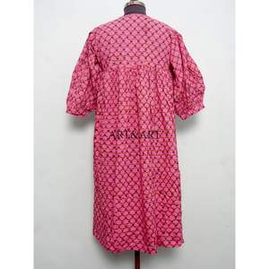 Lot de 2 Robes Midi Bohèmes d'Été Coupe Trapèze, Imprimé Floral Doux, 100% Coton, Col en V, à Paillettes, Décontractées, Manches 3/4, Lavables, Coupe Ample - Product Image 6