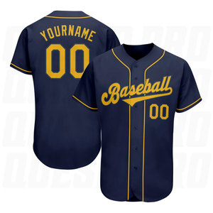 Camiseta de Béisbol Personalizada Azul Marino y Dorado, Auténtica, para Softbol, Impresión por Sublimación, Uniformes de Béisbol Sublimados para Equipos - Product Image 1