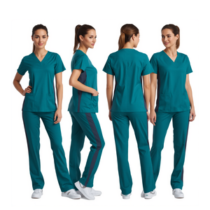 Combinaison médicale pour femmes, gris turquoise, avec panneaux contrastés, uniforme professionnel pour le personnel de santé - Product Image 4