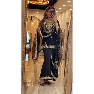 Maruti Creation Designer Black Silk Salwar Kameez <b>Top</b> Dhoti Skirt Dupatta with Heavy Embroidery and Sequence Work for <b>Weddings</b> - Product Image 4
