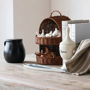 Panier de rangement en rotin artisanal à 2 niveaux pour la cuisine, organisateur de produits pour la maison, l'hôtel, la station balnéaire, le restaurant, la décoration de salle à manger - Product Image 6