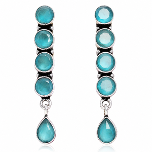 Export Quality Oxidized Silver-Plated Bezel Setting Blue Stone Drop Earrings Women Jewelry Supplier India | Bulk Direct Factory - Product Image 1