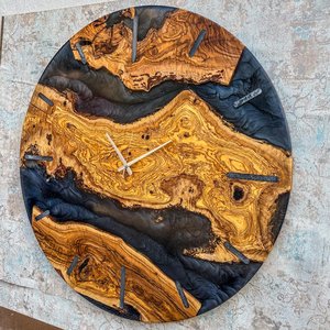 Luxury Black Epoxy Wall <b>Clock</b> with Olive Wood Handmade Resin <b>Clock</b> Restaurant and Custom logo Home Decor Resin Wood Wall <b>Clock</b> - Product Image 5
