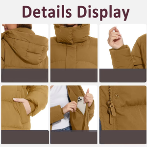 Abrigos de plumón para mujer, chaqueta larga acolchada, chaquetas de invierno, abrigos cálidos de moda para exteriores, abrigo largo con cremallera y capucha - Product Image 6
