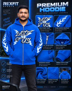Sudadera con capucha azul personalizada para hombre, con cremallera, forro polar grueso, estampado gráfico de llamas en las mangas, estilo urbano, informal, para invierno. - Product Image 5