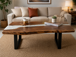 Modern White Epoxy Resin Dining <b>Table</b> Rectangle <b>Live</b> <b>Edge</b> Eco-Friendly Tabletop Indoor Luxury Home Furniture - Product Image 3