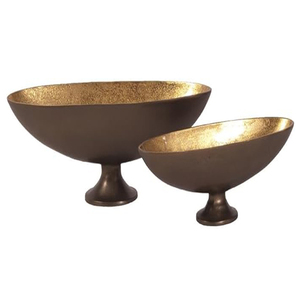 Cuenco Oblongo Dorado con Base para Centro de Mesa, Cuenco Decorativo de Aluminio Fundido con Acabado Dorado - Product Image 2