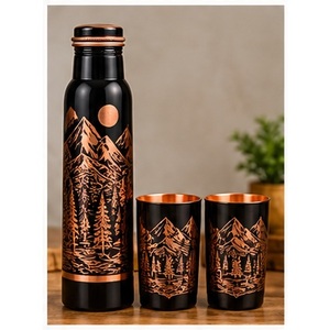 Juego de Botellas de Agua de Cobre Hechas a Mano con Diseño Floral, Portátiles para Viaje, Incluye Tapas - Product Image 5