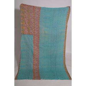 Vintage Indian Kantha <b>Quilt</b> Floral Print Handmade Cotton <b>Throw</b> Boho Eco Friendly Reversible Bedspread Blanket - Product Image 2