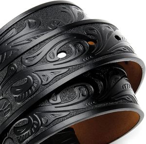 Cinturón Casual de Cuero Vacuno Negro con Hebilla Rectangular Plateada, Duradero, 3.5 cm de Ancho, 110 cm, Impresión por Transferencia de Calor - Product Image 2
