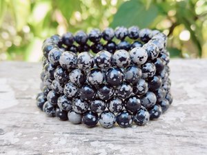 Bracelet en obsidienne flocon de neige, perles polies en forme de sphère, bijoux en cristal écologiques - Product Image 2
