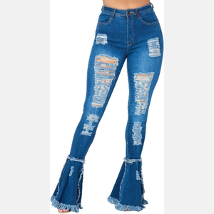 Women Custom Made OEM Women Flared <b>Jeans</b> Pants Winter Denim Pocket Button Breathable Pant Women's Slim <b>Jeans</b> with Custom logo - Product Image 2