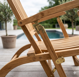Luxury Foldable Teak Wood Steamer Chair Adjustable Outdoor Sun Lounger Durable Deck <b>Recliner</b> For Garden Poolside Patio Furniture - Product Image 5