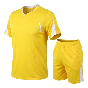 Conjunto de Camiseta de Fútbol con Estampado Digital Amarillo Personalizado, Uniforme de Fútbol Personalizado con Cuello en V, Manga Corta, Tela de Malla, Secado Rápido y Transpirable - Product Image 1