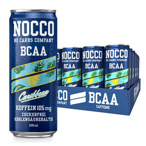 Boisson énergétique NOCCO BCAA à l'ananas des Caraïbes - Canettes de 12 oz (lot de 12) 180 mg de caféine, sans sucre - Product Image 1