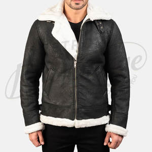 Chaqueta Bomber B3 Negra para Hombre, Forro de Piel Sintética Blanca, Chaqueta de Aviador de Invierno, Abrigo de Cuero Premium - Product Image 6
