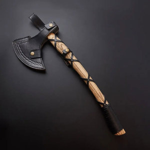 ขวานเหล็กดามัสกัสพร้อมด้ามไม้และปลอกหนัง - Product Image 3