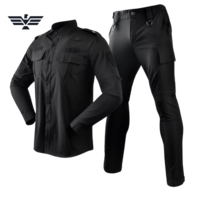 Ensemble uniforme de sécurité pour hommes, chemise noire à manches longues et pantalon cargo en polyester-coton, toutes saisons, tenue de travail pour agents de sécurité, détection des aiguilles
